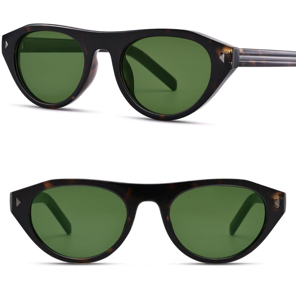 Women's Tortoise Green Narrow Oval Cat Eye Retro Chic Fashion Style Sunglasses
